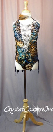Custom Exotic Animal Print One Piece with Feathers - Swarovski Rhinestones