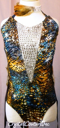 Custom Exotic Animal Print One Piece with Feathers - Swarovski Rhinestones