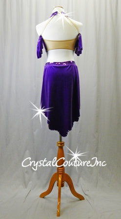 Purple Velour Halter Top with Trunk/Half Skirt - Swarovski Rhinestones