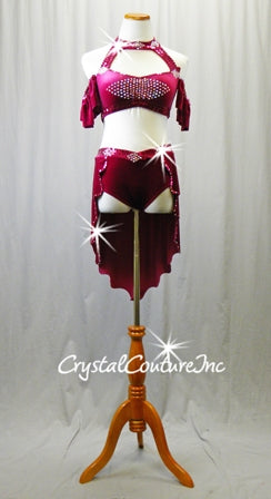 Plum/Deep Fushsia Velour Halter Top with Trunk/Half Skirt - Swarovski Rhinestones