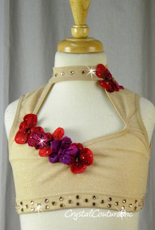 Shimmery Nude Top & Trunk/ Long Skirt - Swarovski Rhinestones