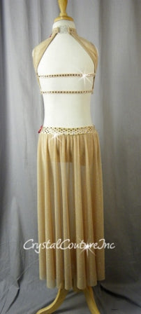 Shimmery Nude Top & Trunk/ Long Skirt - Swarovski Rhinestones