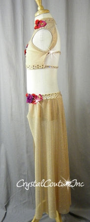 Shimmery Nude Top & Trunk/ Long Skirt - Swarovski Rhinestones