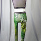 Green and Black Animal Print Crop Top & Leggings - Swarovski Rhinestones