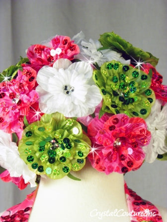 Bathing Beauty Pink and Green Swimsuit Inspired Leotard - Swarovski Rhinestones