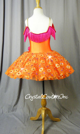 Orange Platter Tutu with Emroidered Details & Hot Pink Accents - Swarovski Rhinestones