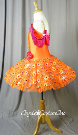 Orange Platter Tutu with Emroidered Details & Hot Pink Accents - Swarovski Rhinestones