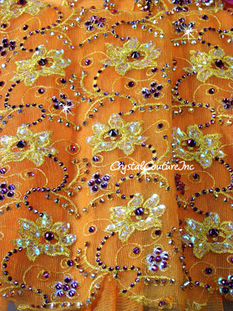 Orange Platter Tutu with Emroidered Details & Hot Pink Accents - Swarovski Rhinestones