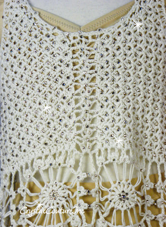 Ivory Crochet Top with Nude bra-Top & Bootie Shorts - Swarovski Rhinestones