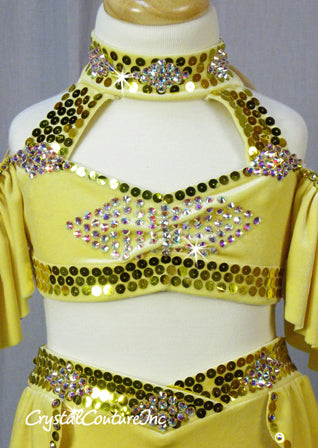 Yellow Velour Halter Top with Trunk/Half Skirt - Swarovski Rhinestones
