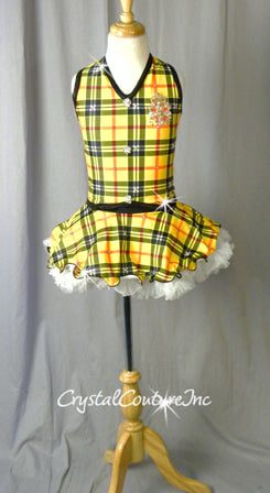 Yellow, Black & Red Plaid Vest and Skirt - Swarovski Rhinestones