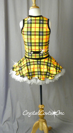 Yellow, Black & Red Plaid Vest and Skirt - Swarovski Rhinestones