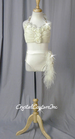 Ivory Bra-Top & Briefs with Side Bustle - Swarovski Rhinestones