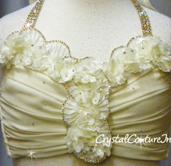 Ivory Bra-Top & Briefs with Side Bustle - Swarovski Rhinestones