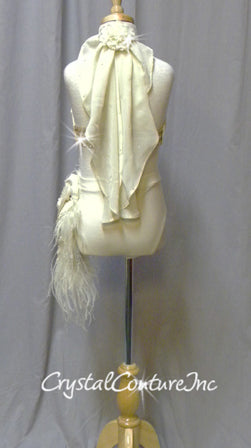 Ivory Bra-Top & Briefs with Side Bustle - Swarovski Rhinestones