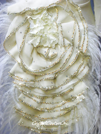Ivory Bra-Top & Briefs with Side Bustle - Swarovski Rhinestones