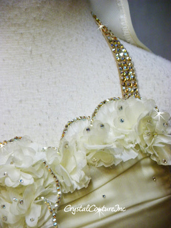Ivory Bra-Top & Briefs with Side Bustle - Swarovski Rhinestones