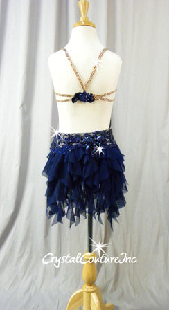 Navy Blue Bra Top & Tendril Skirt - Swarovski Rhinestones