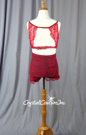 Custom Charcoal Gray & Red Bra Top & Booty Shorts