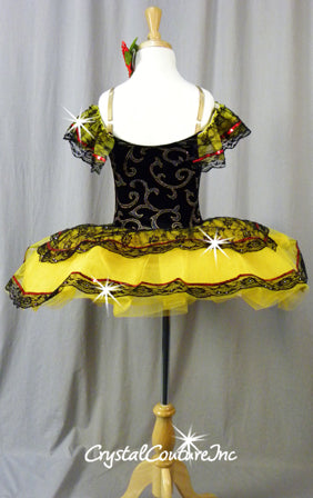 Spanish Inspired Black and Yellow Tutu with Red Accents - Swarovski Rhinestones