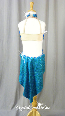 Teal Blue Zsa Zsa Leotard with Half Skirt - Swarovski Rhinestones