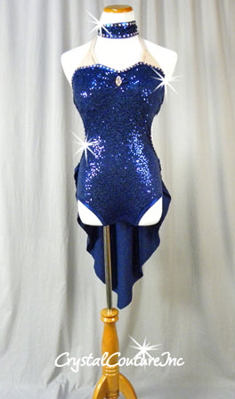 Navy Blue Zsa Zsa Leotard with Half Skirt - Swarovski Rhinestones