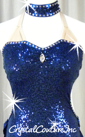 Navy Blue Zsa Zsa Leotard with Half Skirt - Swarovski Rhinestones