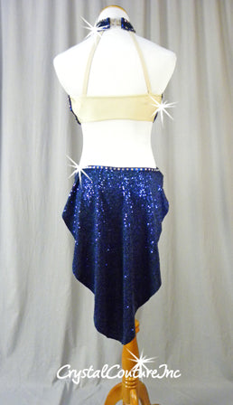 Navy Blue Zsa Zsa Leotard with Half Skirt - Swarovski Rhinestones