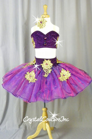 Bright Purple and Gold Platter Two-Piece Tutu - Swarovski Rhinestones