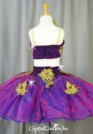 Bright Purple and Gold Platter Two-Piece Tutu - Swarovski Rhinestones