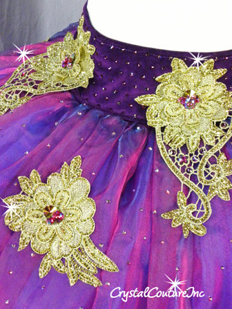 Bright Purple and Gold Platter Two-Piece Tutu - Swarovski Rhinestones