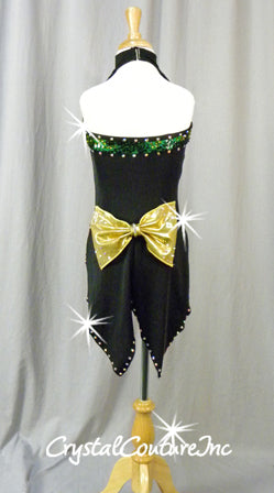 Black & Green Money Inspired Tuxedo Biketard - Swarovski Rhinestones