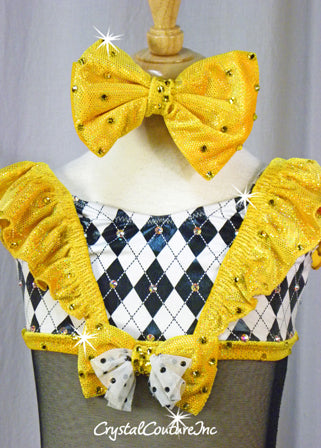 Custom Black & White Connected 2 pc with Yellow Accents - Swarovski Rhinestones