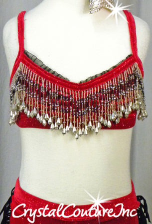 Red Velvet Bra Top and Booty Shorts with Black Accents