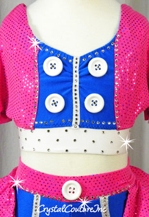 Hot Pink and Royal Blue Two-Piece with White Accents - Rhinestones