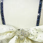 Custom Navy Blue Connected Two-Piece with Ivory Accents - Swarovski Rhinestones