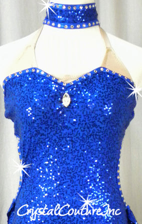 Royal Blue Zsa Zsa Leotard with Half Skirt - Swarovski Rhinestones