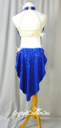 Royal Blue Zsa Zsa Leotard with Half Skirt - Swarovski Rhinestones