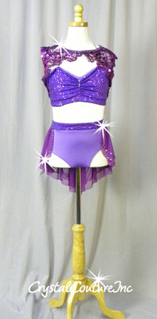 Purple and Amethyst Bra-Top and Trunk/Mesh Skirt - Swarovski Rhinestones