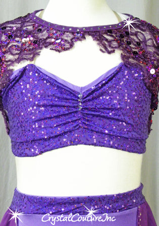 Purple and Amethyst Bra-Top and Trunk/Mesh Skirt - Swarovski Rhinestones