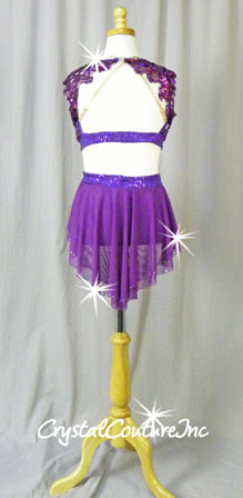 Purple and Amethyst Bra-Top and Trunk/Mesh Skirt - Swarovski Rhinestones
