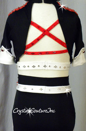 Custom Black/White/Red Crop Top & Briefs - Swarovski Rhinestones