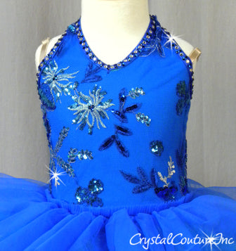 Royal and Teal Blue Tutu with Embroidered/Sequin Bodice - Rhinestones