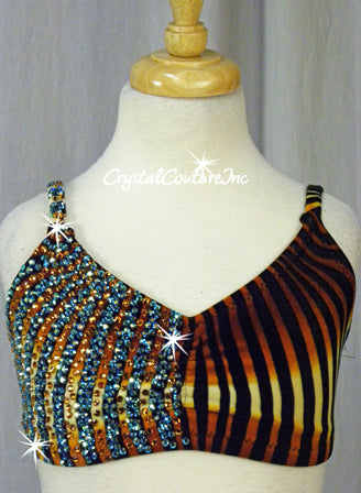 Turquoise Blue/Brown/Black Animal Print 2 Piece - Swarovski Rhinestones