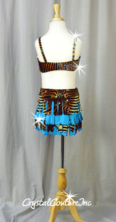 Turquoise Blue/Brown/Black Animal Print 2 Piece - Swarovski Rhinestones