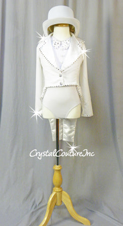 White Leotard with Tuxedo Style Jacket - Swarovski Rhinetones