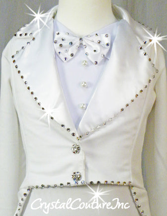 White Leotard with Tuxedo Style Jacket - Swarovski Rhinetones