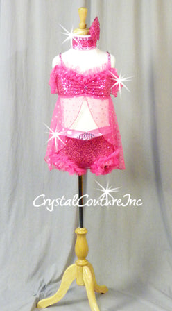 Hot Pink Zsa Zsa Sequin 2 Pc Bra-Top and Booty Shorts with Ruffles - Swarovski Rhinestones