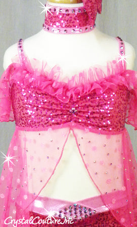 Hot Pink Zsa Zsa Sequin 2 Pc Bra-Top and Booty Shorts with Ruffles - Swarovski Rhinestones