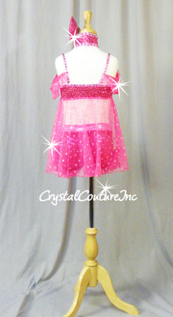 Hot Pink Zsa Zsa Sequin 2 Pc Bra-Top and Booty Shorts with Ruffles - Swarovski Rhinestones